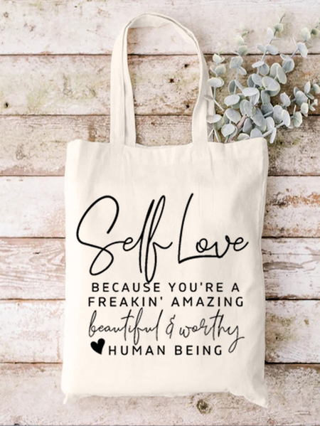 

Women's Positive Self Love Casual Loose Shopping Tote, White, Bags