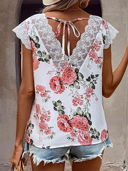 

Womens Loose Floral Tie Backless Blouse, White, Shirts & Blouses