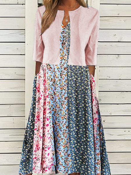 

Ditsy Floral V Neck Casual Two-Piece Set, Pink, Dresses