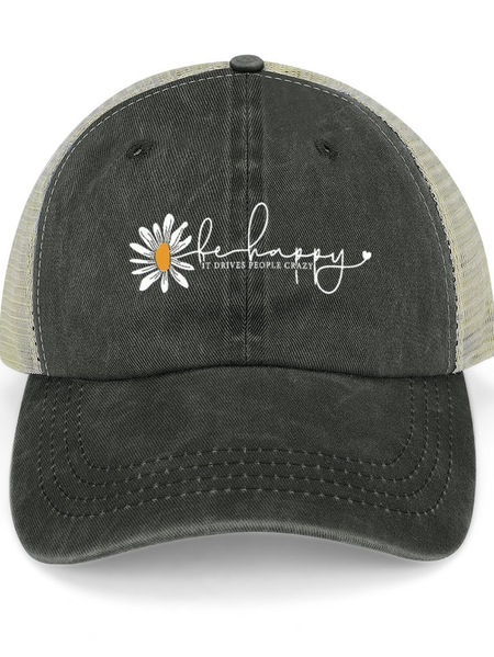 

Be Happy It Drives People Crazy Washed Mesh-back Baseball Cap, Deep gray, Women's Hats