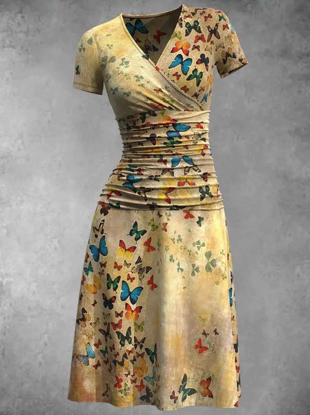 

Cross Neck Butterfly Regular Fit Casual Dress, Tan, Dresses