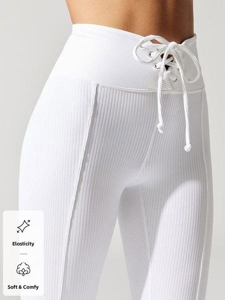 

Knitted Casual Plain Tight Leggings, White, Leggings