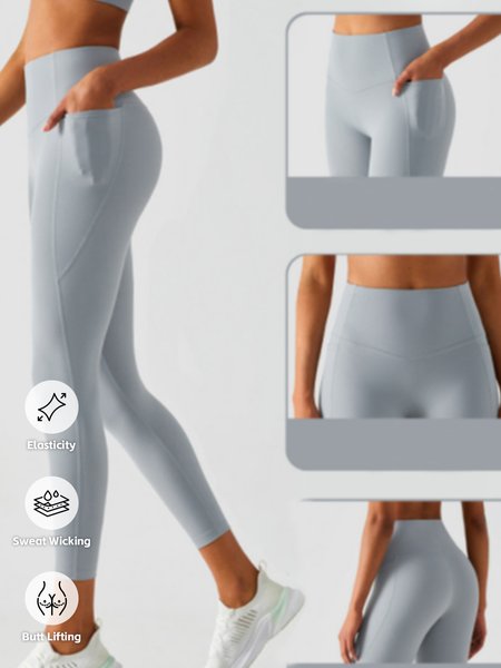 

Casual Plain Regular Fit Leggings, Gray, Leggings