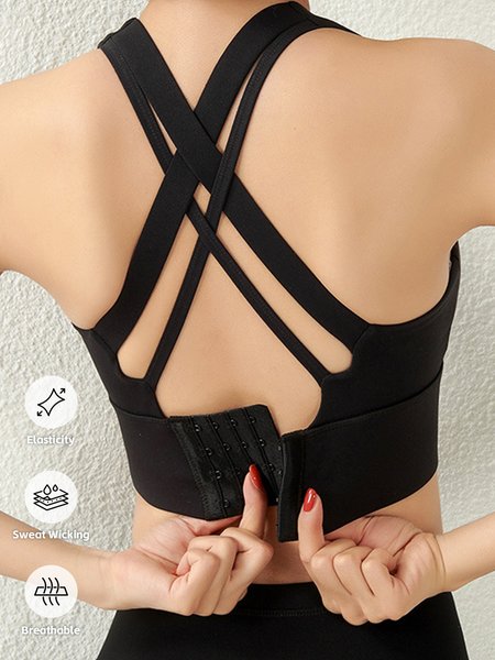 

Jersey Plain Sports Sports Bra, Black, Crop Bras