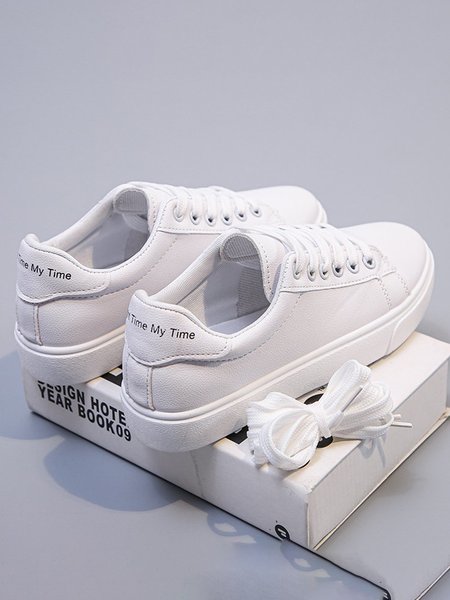Casual Two-tone Shoelaces White Sneakers, Sneakers