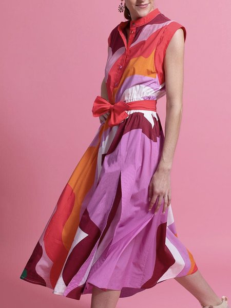 

Cap sleeve Regular Fit Abstract Stripes Urban Dress, Rose red, Maxi Dresses
