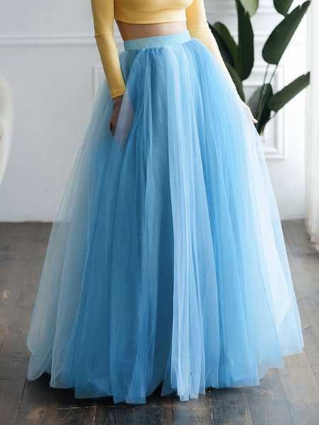 

Regular Fit Elegant Mesh Color Block Skirt, Blue, Skirts