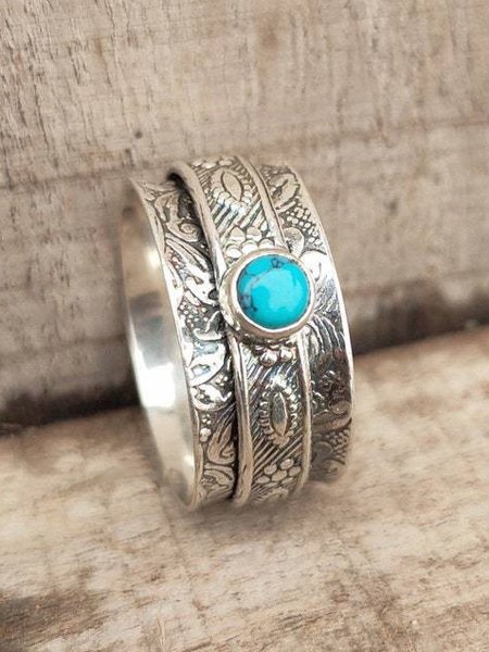 

Vintage Turquoise Ethnic Pattern Metal Ring Women's Jewelry, Silver, Rings