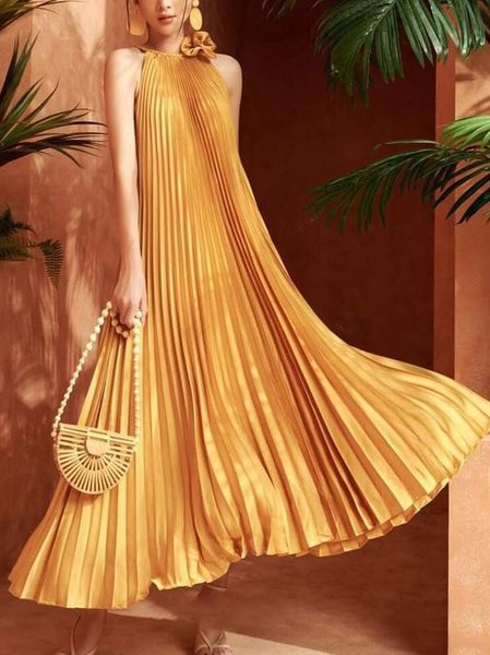 

Party Loose Vintage Dress, Yellow, Maxi Dresses