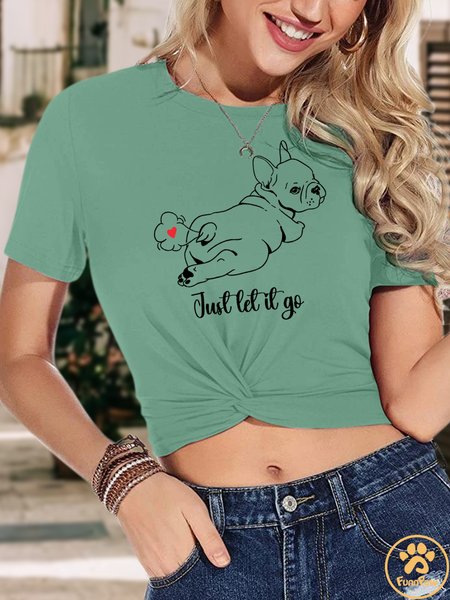 

Lilicloth X Funnpaw Women's Just Let It Go Crop Top Short Sleeve Twist Front Tee T-Shirt, Green, T-shirts