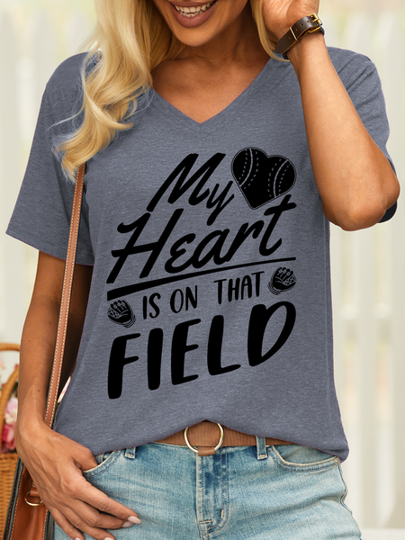 

Women’s My Heart Is On That Field Baseball Funny Casual T-Shirt, Gray, T-shirts