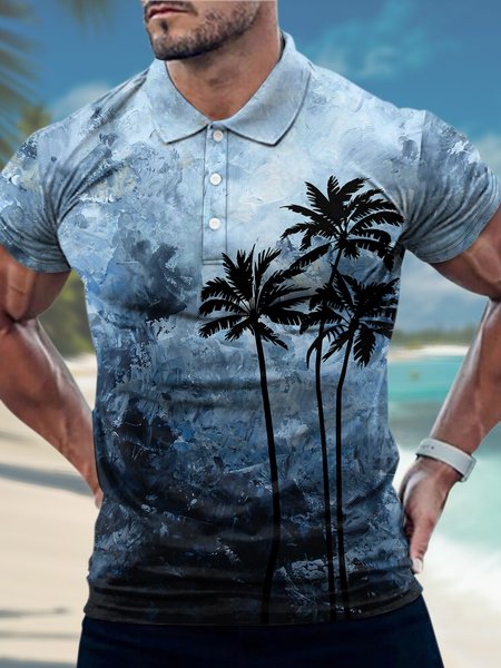 

Men’s Vacation Coconut Tree Tropical Casual Regular Fit Polo Shirt, As picture, T-shirts