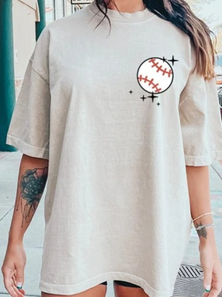 

Women's Funny Baseball Season Mama Casual Crew Neck T-Shirt, Apricot, T-shirts