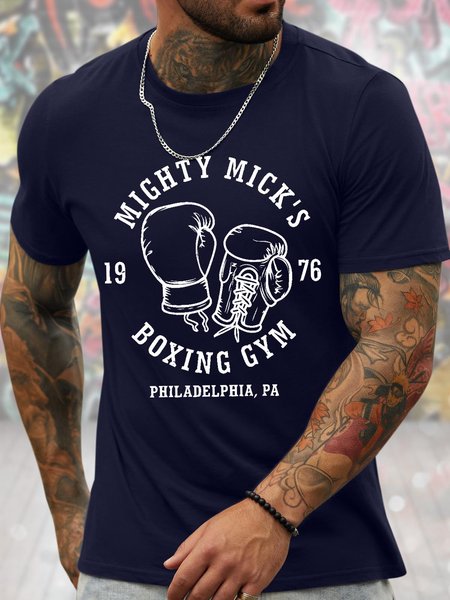 

Men's Mighty Mick'S 1976 Boxing Gym Philadelphia Pa Funny Graphic Printing Casual Loose Text Letters Cotton T-Shirt, Purplish blue, T-shirts