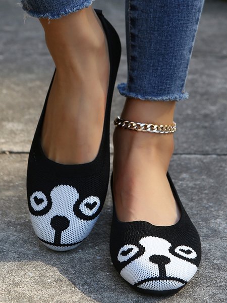 

Dog Pattern Breathable Mesh Fabric Shallow Shoes, Black, Sandals