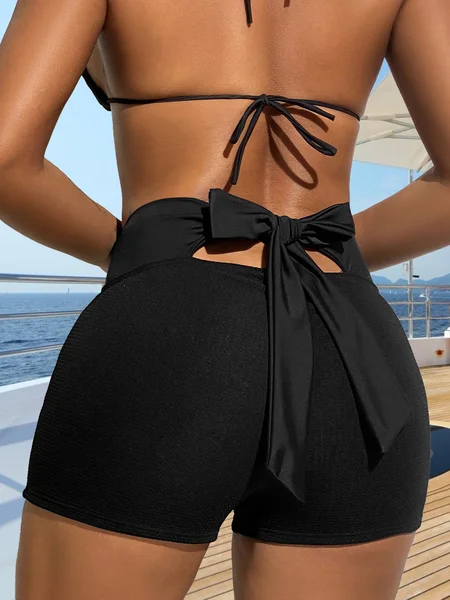 

Vacation Plain Hollow Out Bikini Bottom, Black, swimwear>>Bikini Bottoms