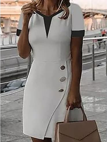 

Elegant Loose Color Block V Neck Dress, Black-white, Dresses
