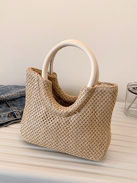 

Casual Large Capacity Portable Straw Bag Women's, Beige, Top Handles