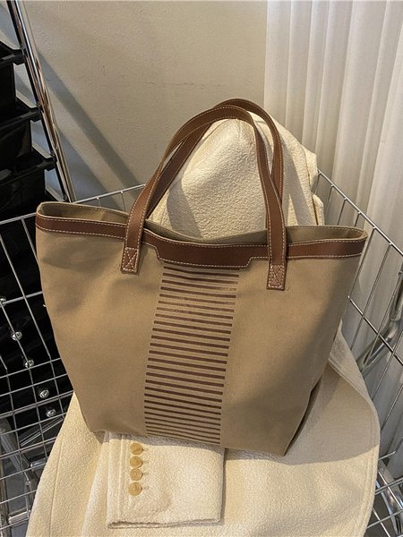 

Casual Striped Pattern Large Capacity Tote Shoulder Bag Women, Khaki, Women's Bags