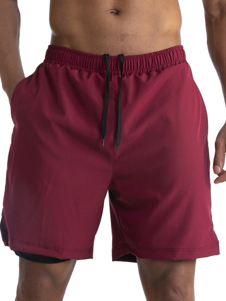 

Men's Elastic Quick-drying Fitness Pants Sports Shorts, Wine red, Shorts