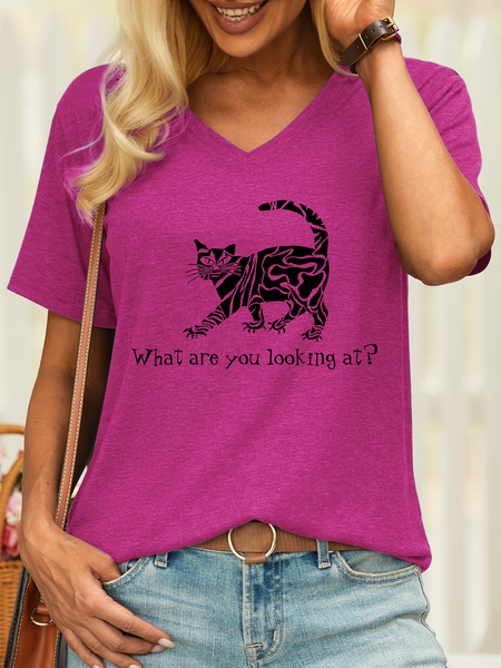 

Women’s What Are You Looking At Funny Cat Casual T-Shirt, Rose red, T-shirts