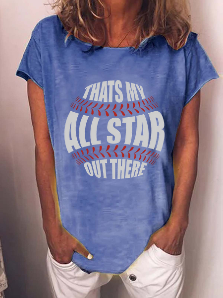 

Women’s That's My All Star Out There Baseball Player Mom Casual Text Letters T-Shirt, Blue, T-shirts