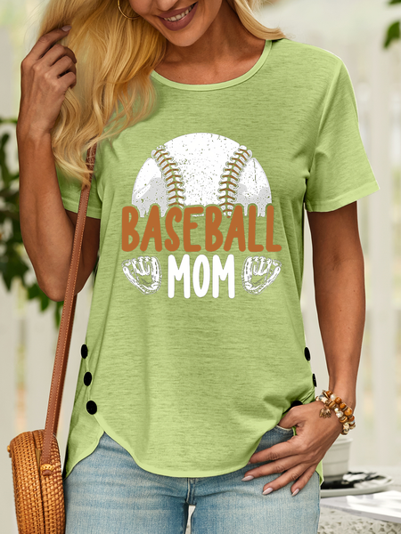 

Women’s Baseball Mom Casual Text Letters T-Shirt, Green, T-shirts