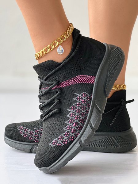 

Breathable Contrast Lace-up Decor Sneakers, Black, Sneakers