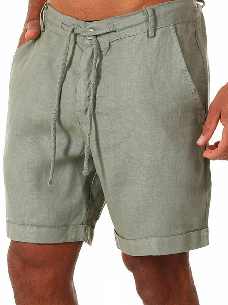 

Men's Cotton And Linen Multi-Pocket Tie Cargo Shorts Pants Beach Shorts, Army green, Shorts
