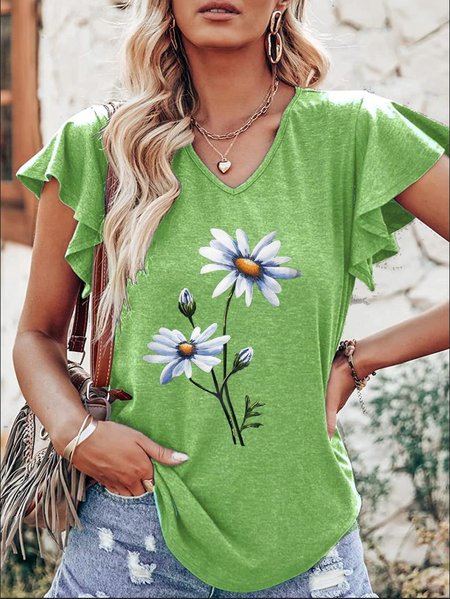 

Women's daisy Floral Casual T-Shirt, Green, T-shirts