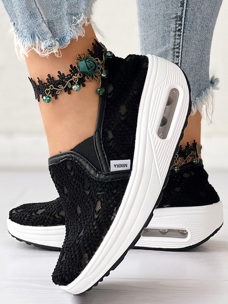 

Breathable Lace Casual Slip-on Platform Sneakers, Black, Sneakers