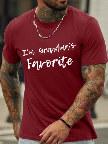 

Men’s I'm Grandma's Favorite Casual Crew Neck Cotton T-Shirt, Red, T-shirts