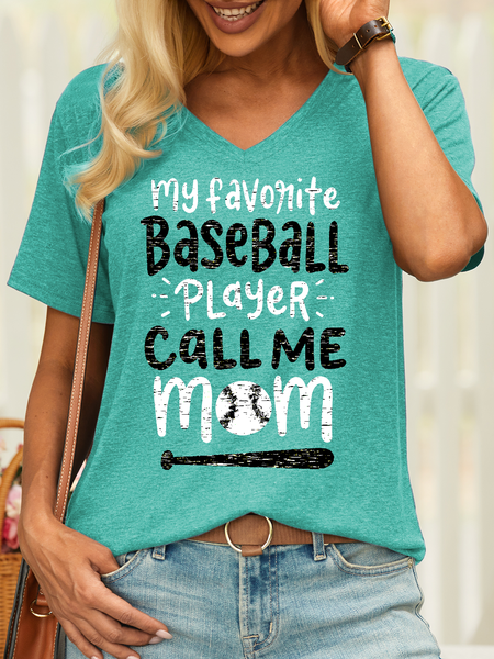 

Women’s My Favorite Baseball Player Call Me Mom Casual Text Letters T-Shirt, Green, T-shirts