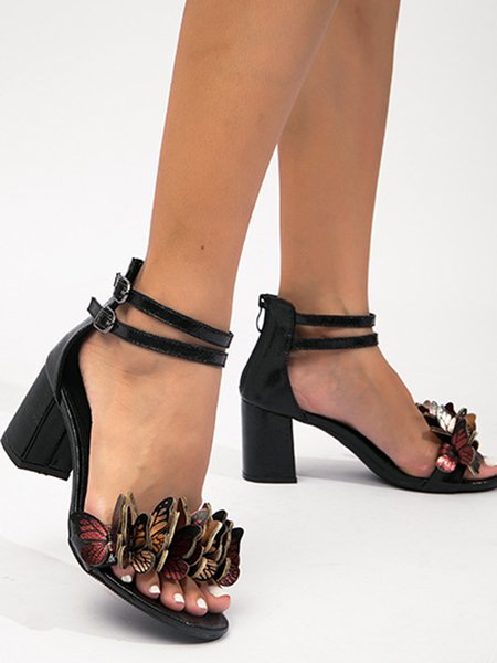 

Butterfly Decor Party Chunky Heel Strappy Sandals, Black, Heels