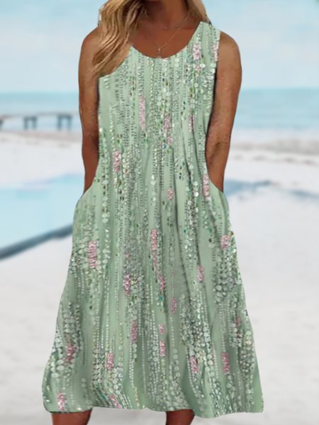 

Plus Size Floral Loose Vacation Crew Neck Dress, Green, Dresses