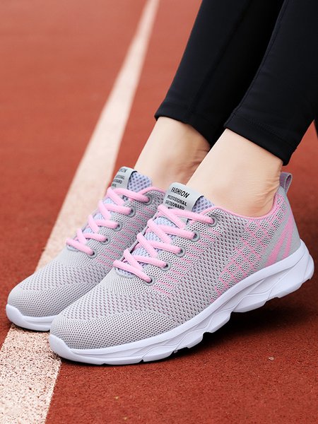 Lightweight Flyknit Upper Sneakers, Pink-gray, Sneakers