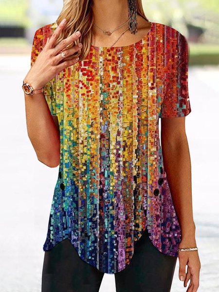 

Loose Casual Crew Neck Gradient Pattern Shirt, Red, Shirts & Blouses