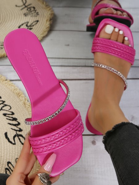

Rhinestone Woven Resort Sandals, Deep pink, Sandals