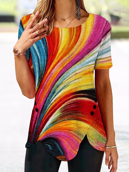 

Colorful Graffiti Round Neck Loose Top, Red, Shirts & Blouses