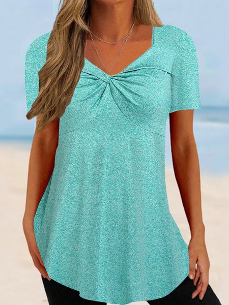 

Women Short Sleeve V-neck Solid Color Tops, Green, Shirts & Blouses