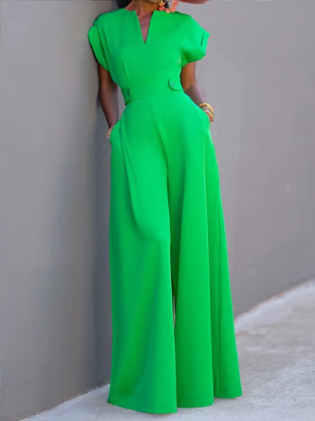 

Notched Knitted Urban Jumpsuit, Green, Jumpsuits＆Rompers