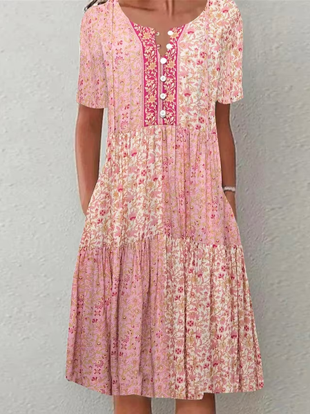 

Ditsy Floral V Neck Loose Vacation Dress, Pink, Dresses