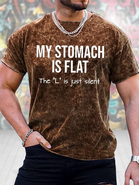 

Men's My Stomach Is Flat The L Is Just Silent Funny Graphic Printing Casual Loose Text Letters Crew Neck T-Shirt, Brown, T-shirts