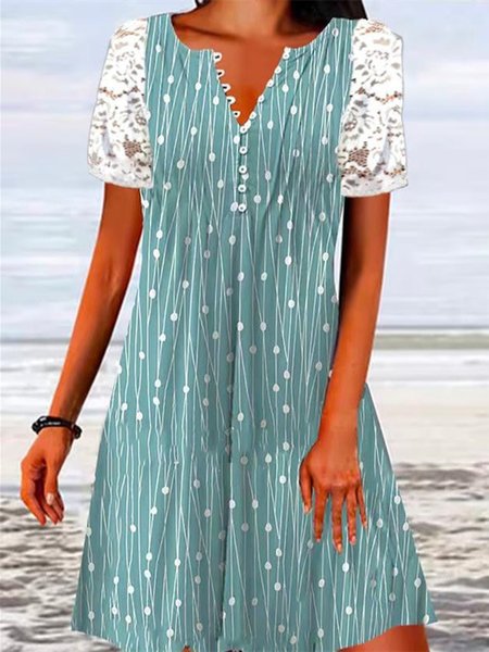 

Womens V Neck Vacation Loose Dress, Green, Dresses
