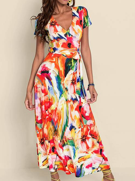 

Loose Ombre Casual V Neck Dress, Red, Dresses