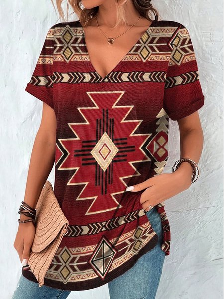 

Ethnic V Neck Regular Fit T-Shirt, Red, T-Shirts