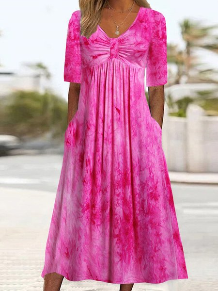 

Womens V Neck Loose Tie Dye Vacation Dress, Pink, Dresses