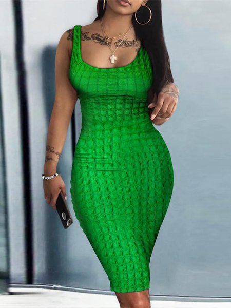 

Urban Regular Fit Plain Sleeveless Dress, Green, Midi Dresses