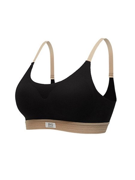 

Contrasting Text Letters Seamless Removable Cotton Cups Sports Bra, Black, Crop Bras