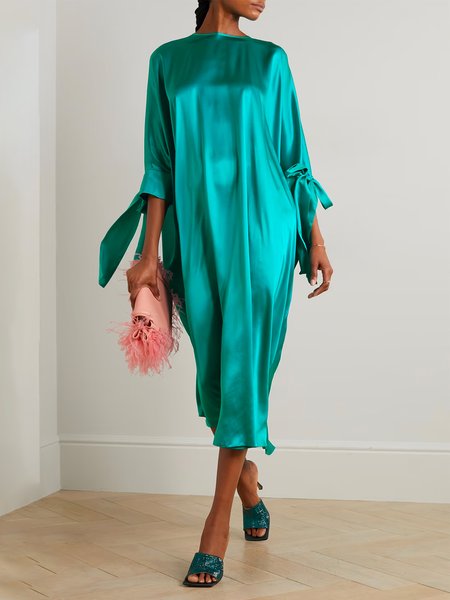 

Loose Elegant Plain Crew Neck Midi Dress, As picture, Midi Dresses